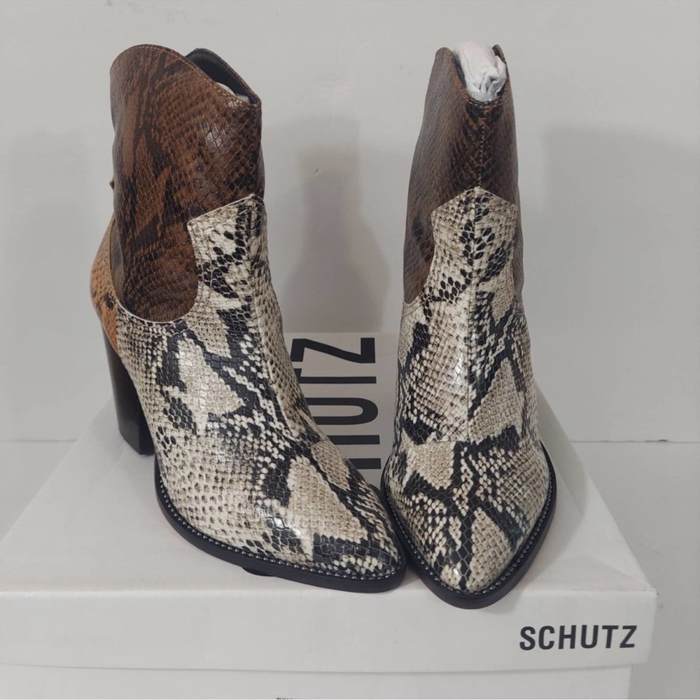 Schutz NEW Haven Leather Snakeskin Print Cowboy Boots
